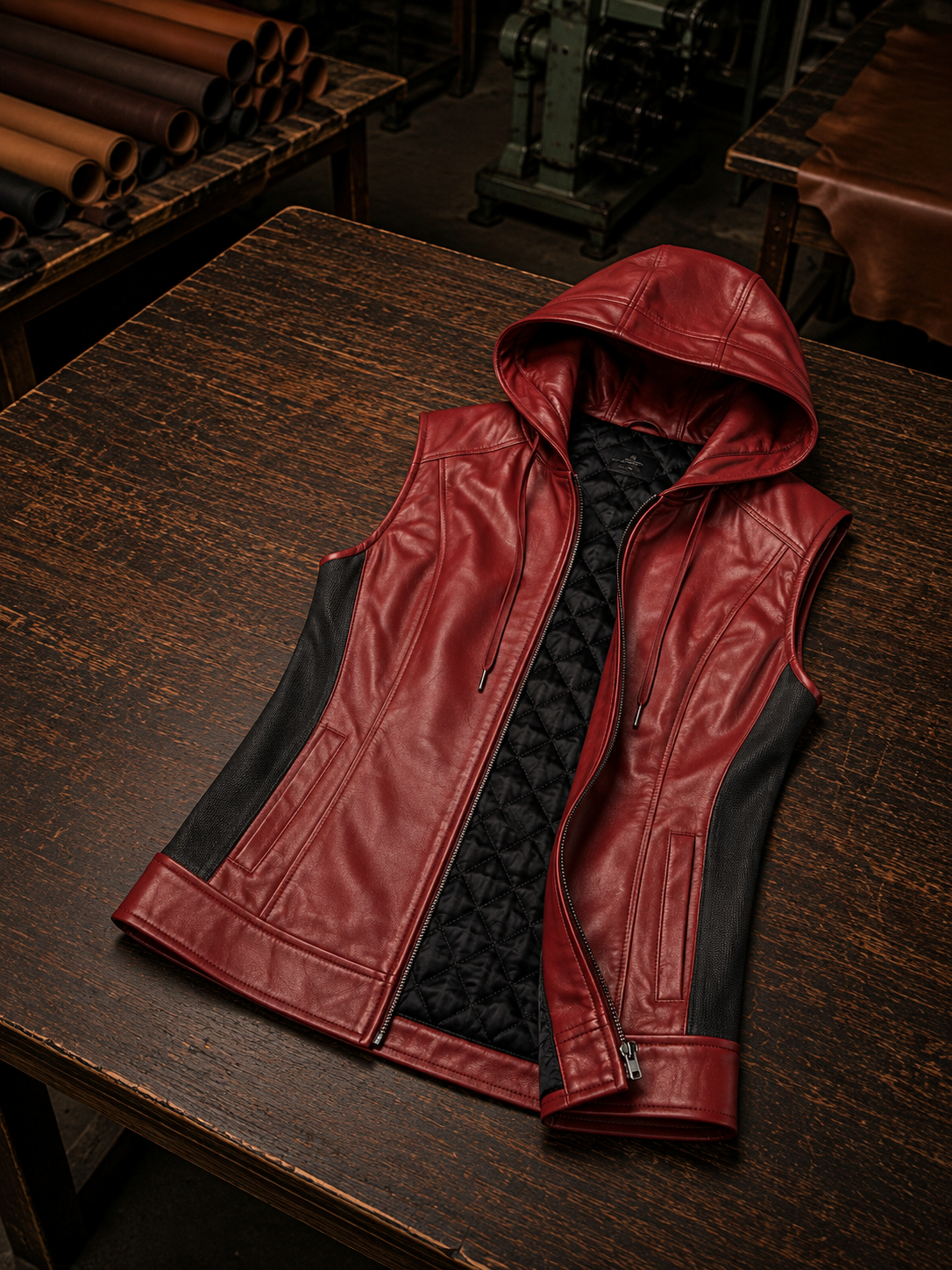 Red Unique Motor Biker Vest Leather For Women