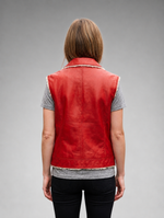 Red & White Vest Leather Jacket For Women