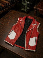 Red & White Vest Leather Jacket For Women
