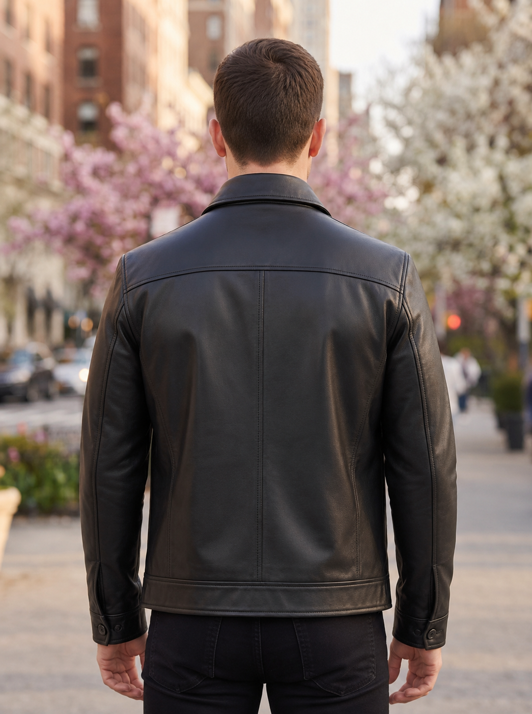 Reeves Men's Genuine Black Leather Harrington Jacket