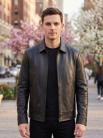 Reeves Men's Genuine Black Leather Harrington Jacket