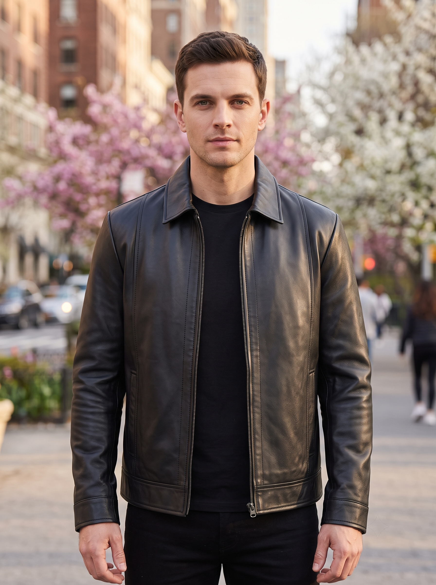 Reeves Men's Genuine Black Leather Harrington Jacket
