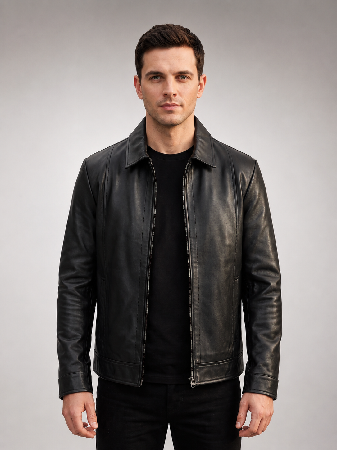 Reeves Men's Genuine Black Leather Harrington Jacket