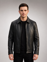 Reeves Men's Genuine Black Leather Harrington Jacket