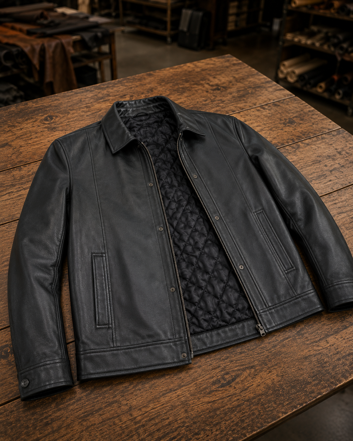 Reeves Men's Genuine Black Leather Harrington Jacket
