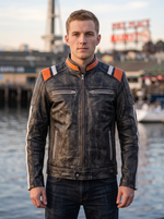 Retro Black Distressed Leather Jacket For Men