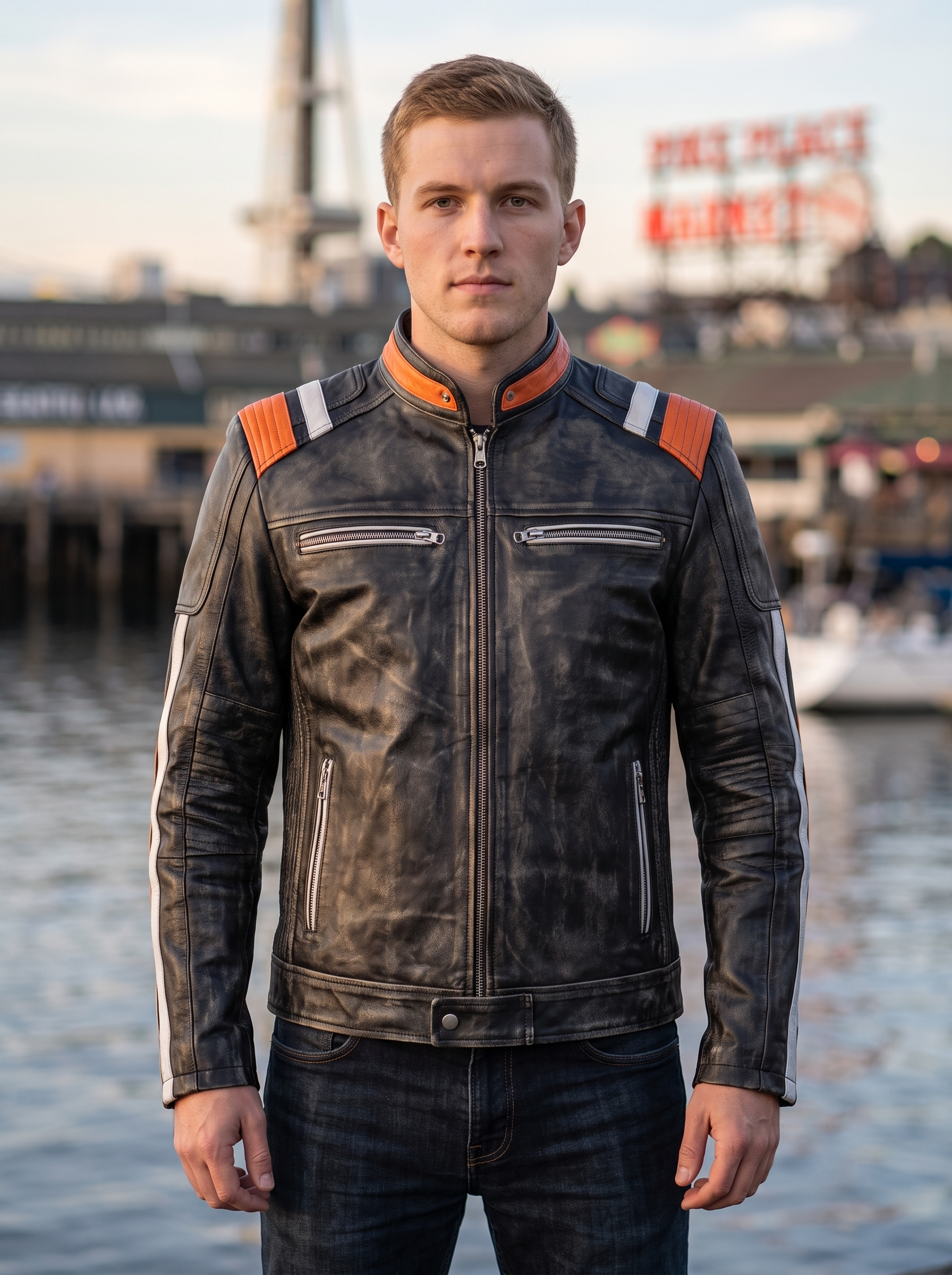 Retro Black Distressed Leather Jacket For Men