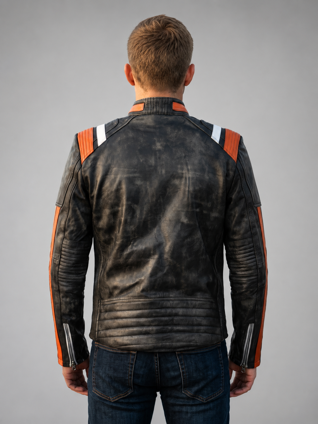 Retro Black Distressed Leather Jacket For Men