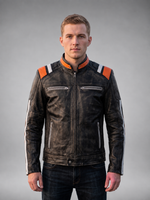 Retro Black Distressed Leather Jacket For Men