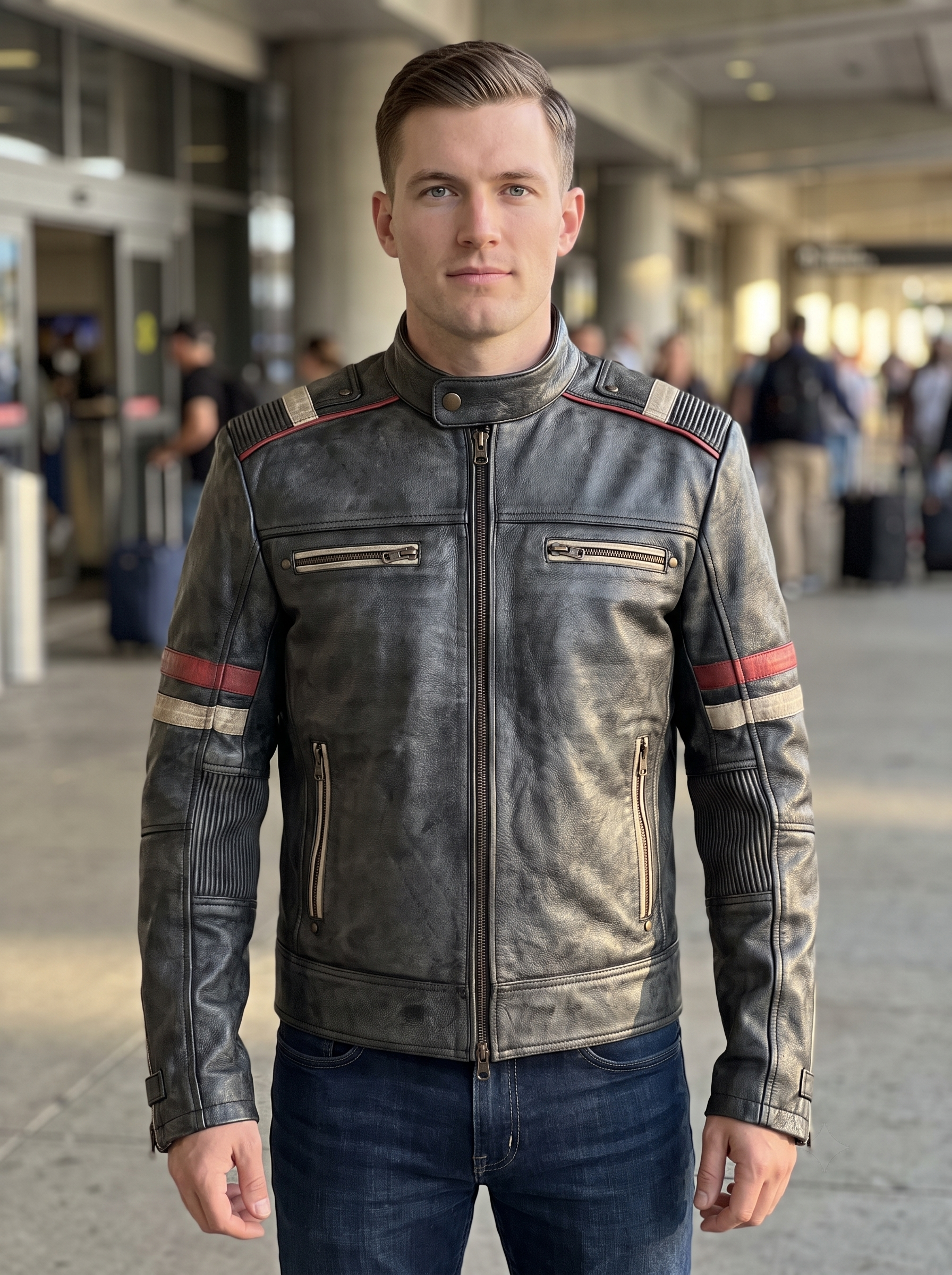 Retro Distressed Black Leather Jacket For Men