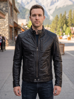 Retro Slim Fit Black Leather Jacket For Men