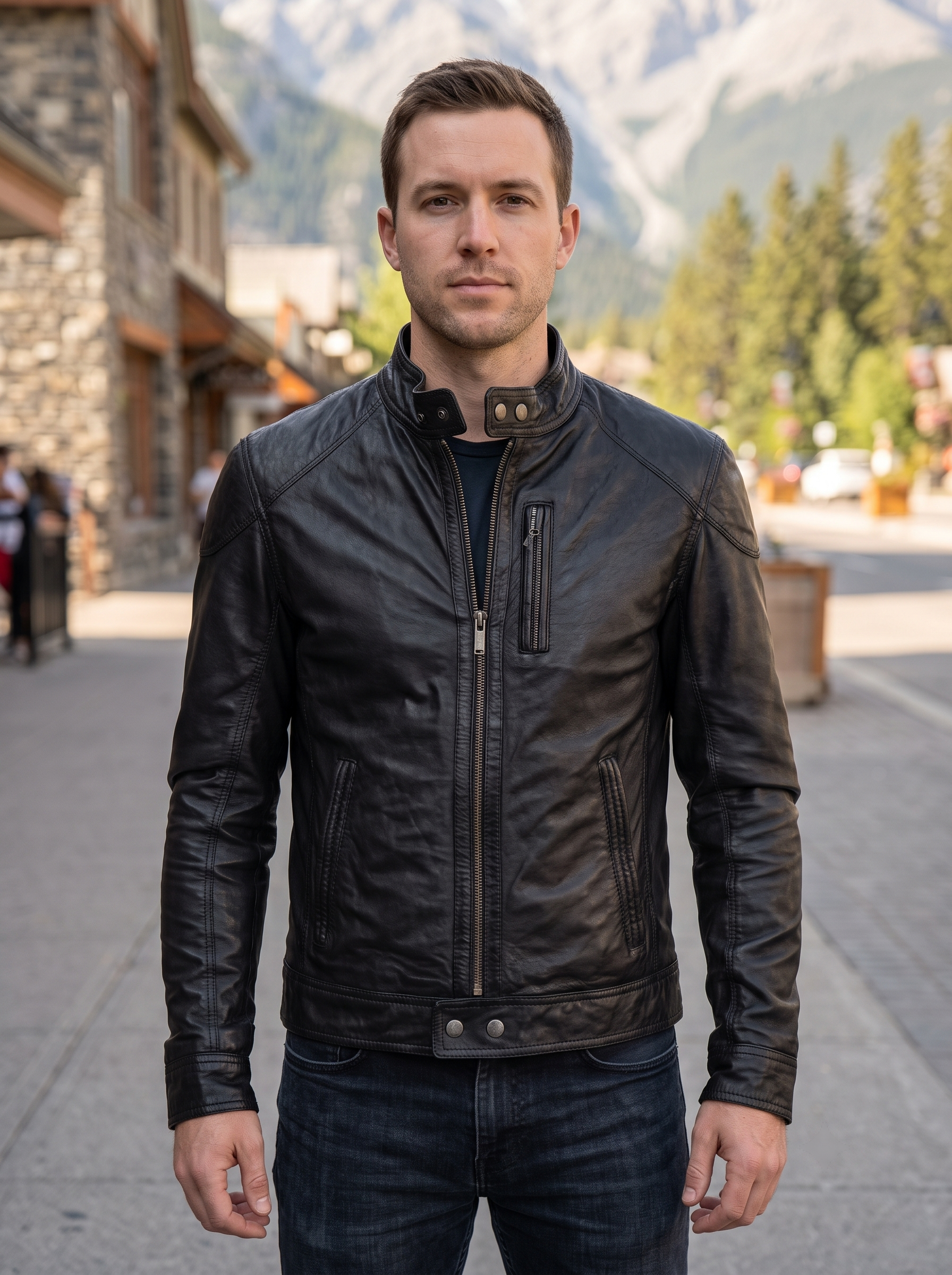 Retro Slim Fit Black Leather Jacket For Men