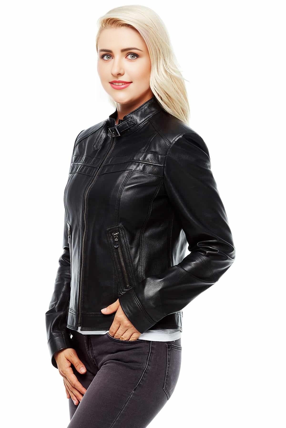 Eliya Black Stylish Leather Jacket For women