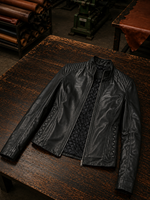 Rhinestone Motor Biker Racer Black Leather Jacket For Women