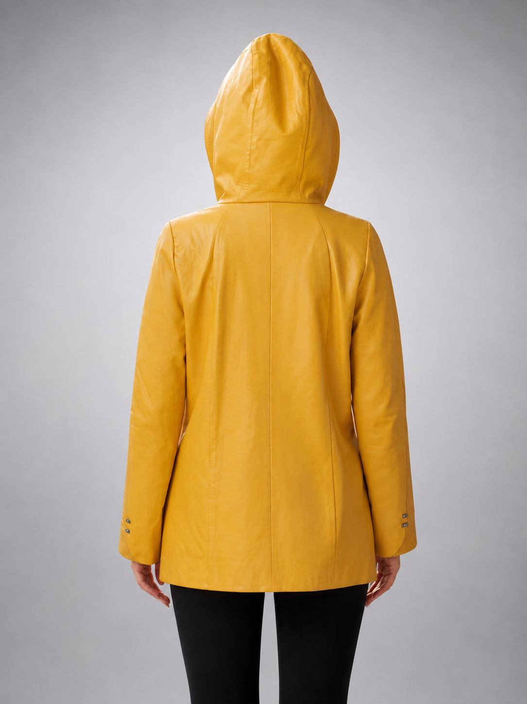 Rihanna Yellow Leather Coat With Hood For Women