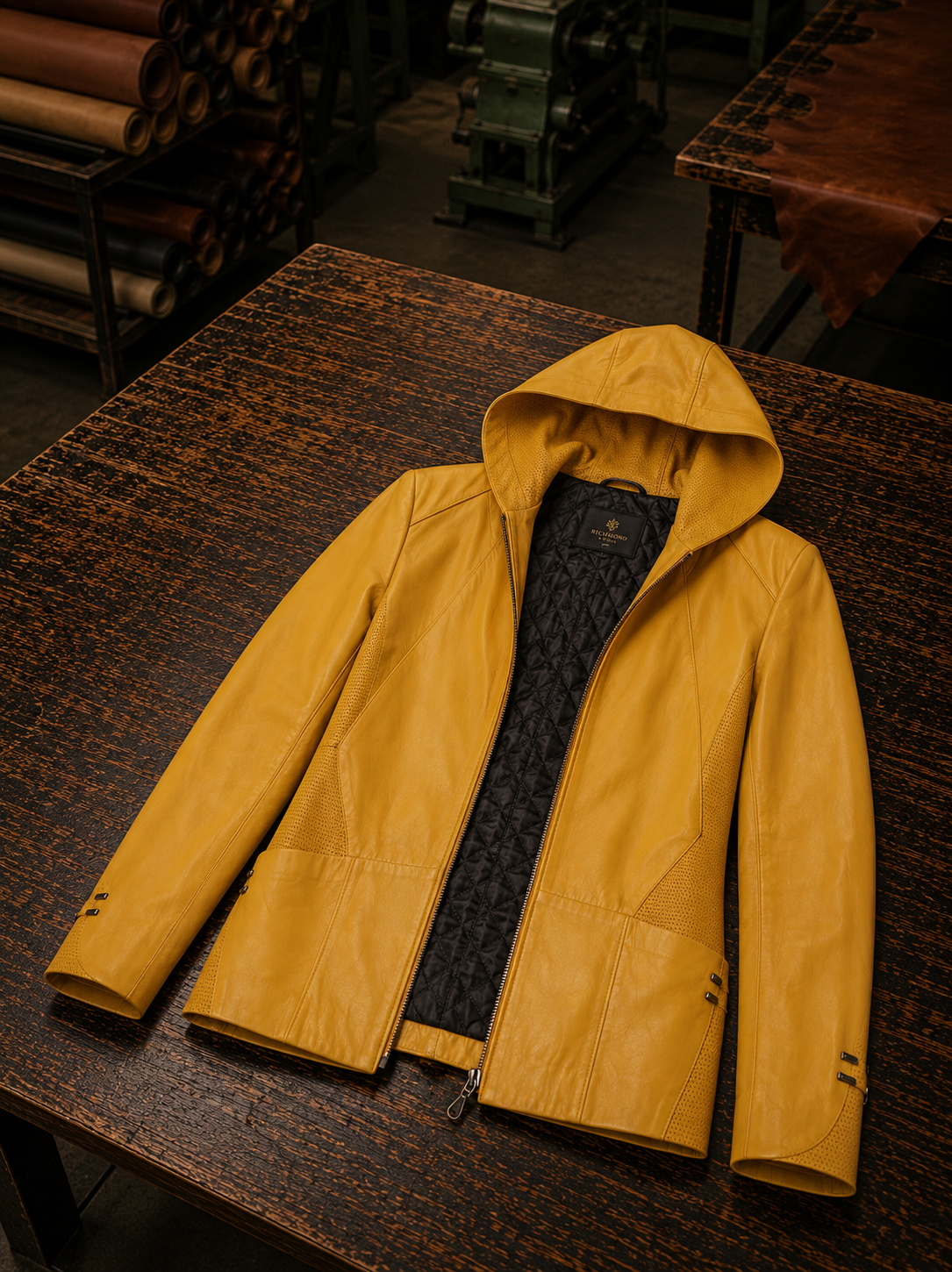 Rihanna Yellow Leather Coat With Hood For Women