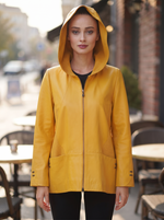 Rihanna Yellow Leather Coat With Hood For Women