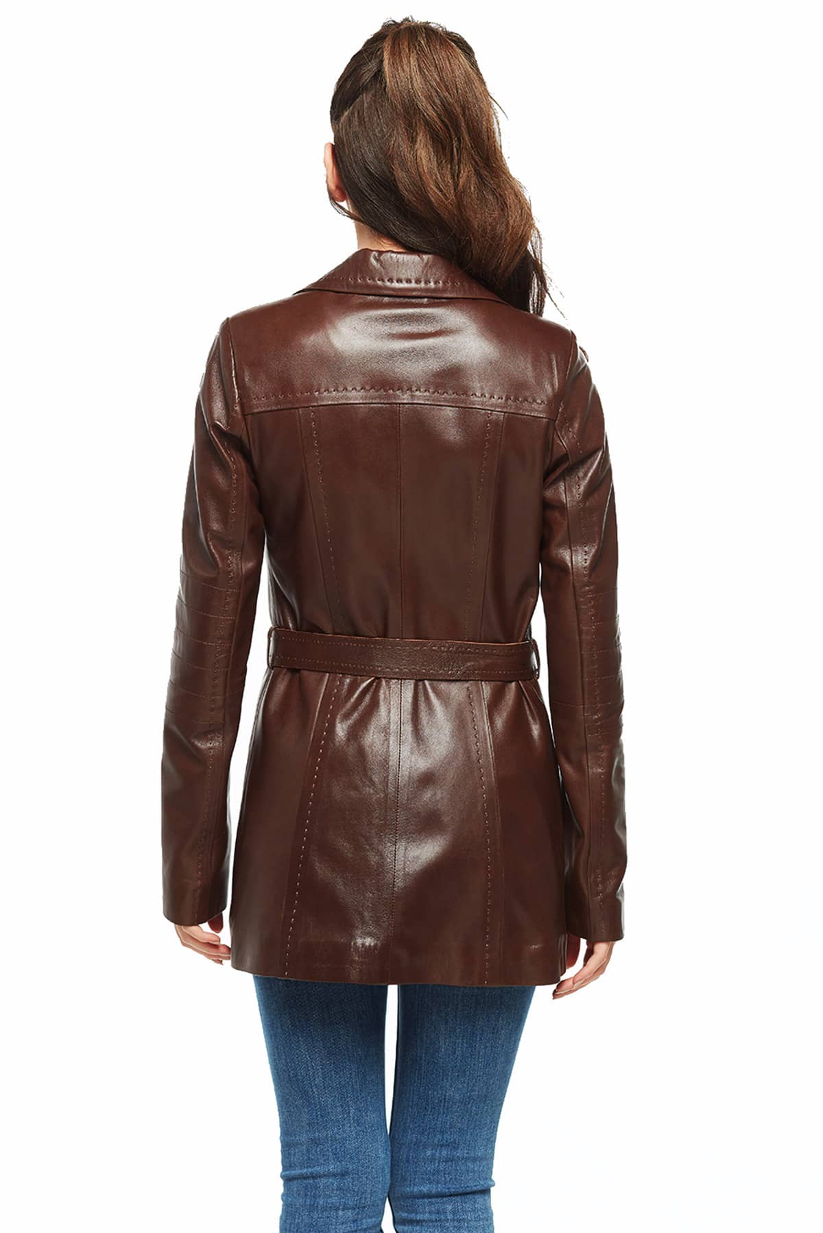Athena Women Brown Leather Coat