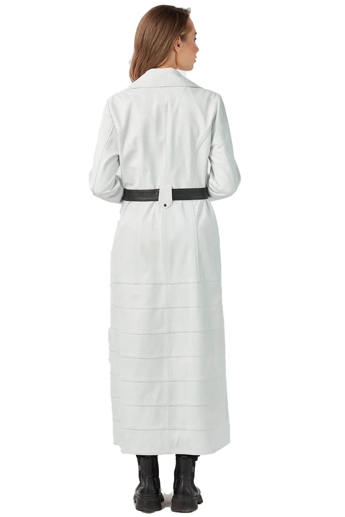 Natalia White Long Leather Coat For Women