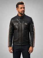 Rock Black Stylish Leather Jacket With Hoodie For Men