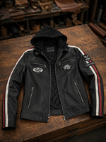 Rock Black Stylish Leather Jacket With Hoodie For Men