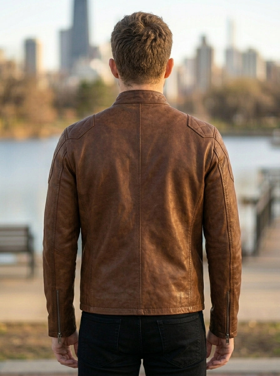 Rouge Motorcycle Leather Jacket for Men - Brown
