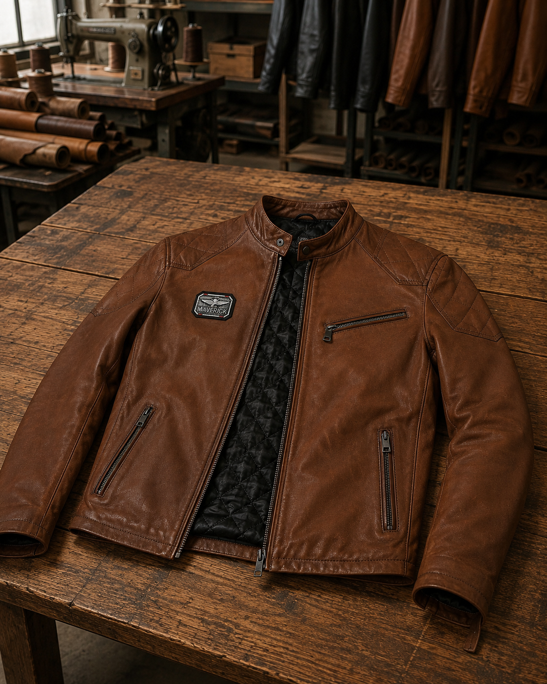 Rouge Motorcycle Leather Jacket for Men - Brown