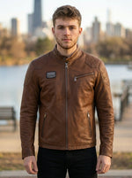 Rouge Motorcycle Leather Jacket for Men - Brown