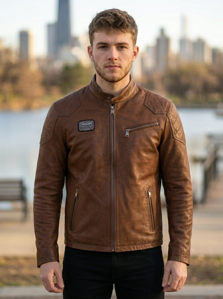 Rouge Motorcycle Leather Jacket for Men - Brown