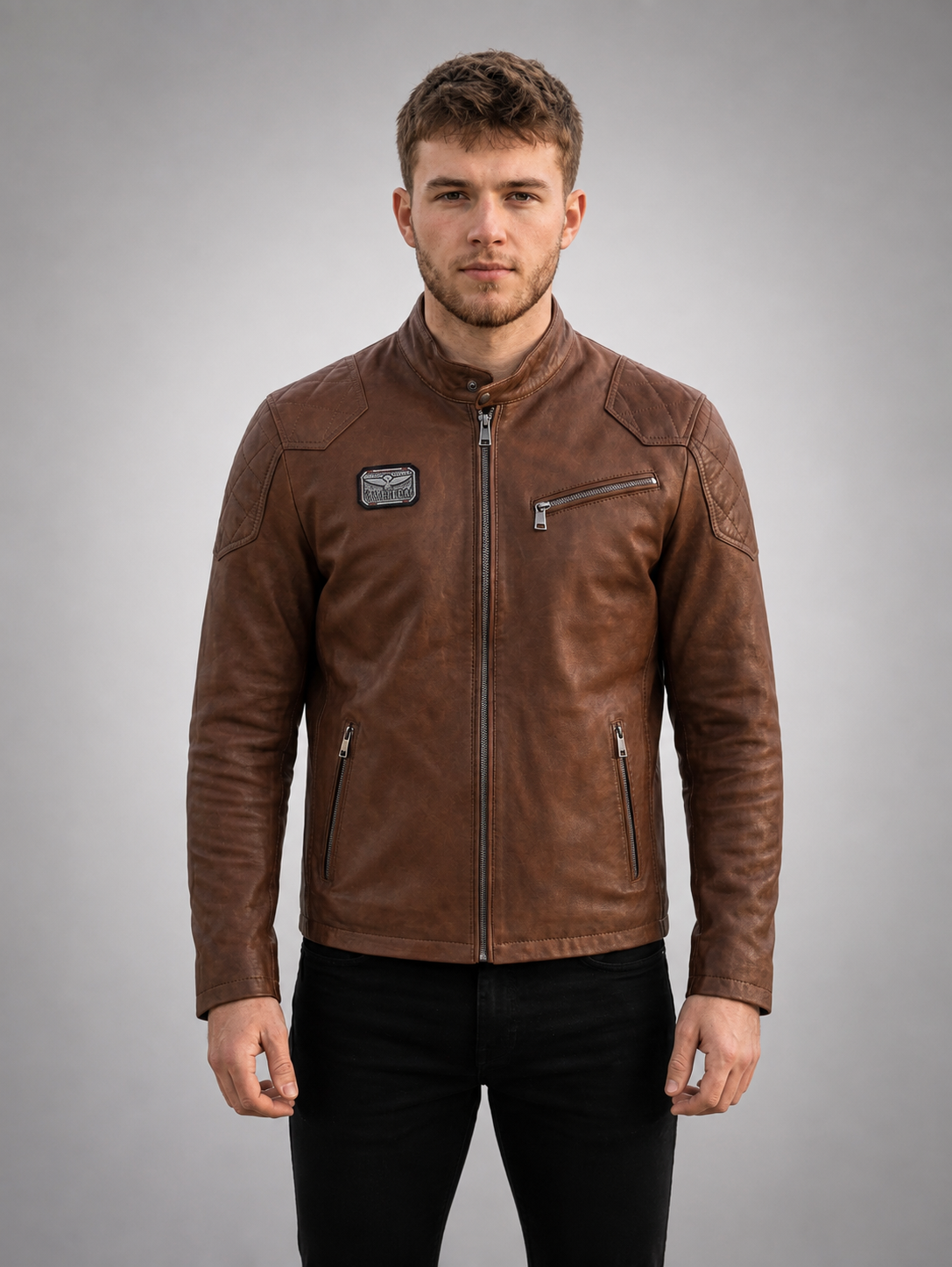 Rouge Motorcycle Leather Jacket for Men - Brown