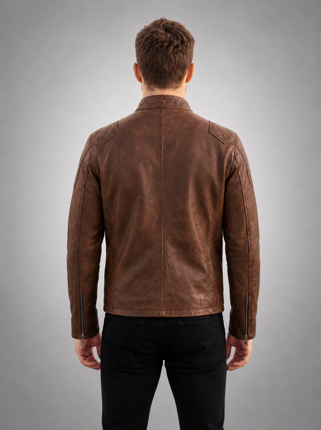 Rouge Motorcycle Leather Jacket for Men - Brown