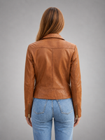 Roxanne Brown Stylish Collar Leather Jacket For Women