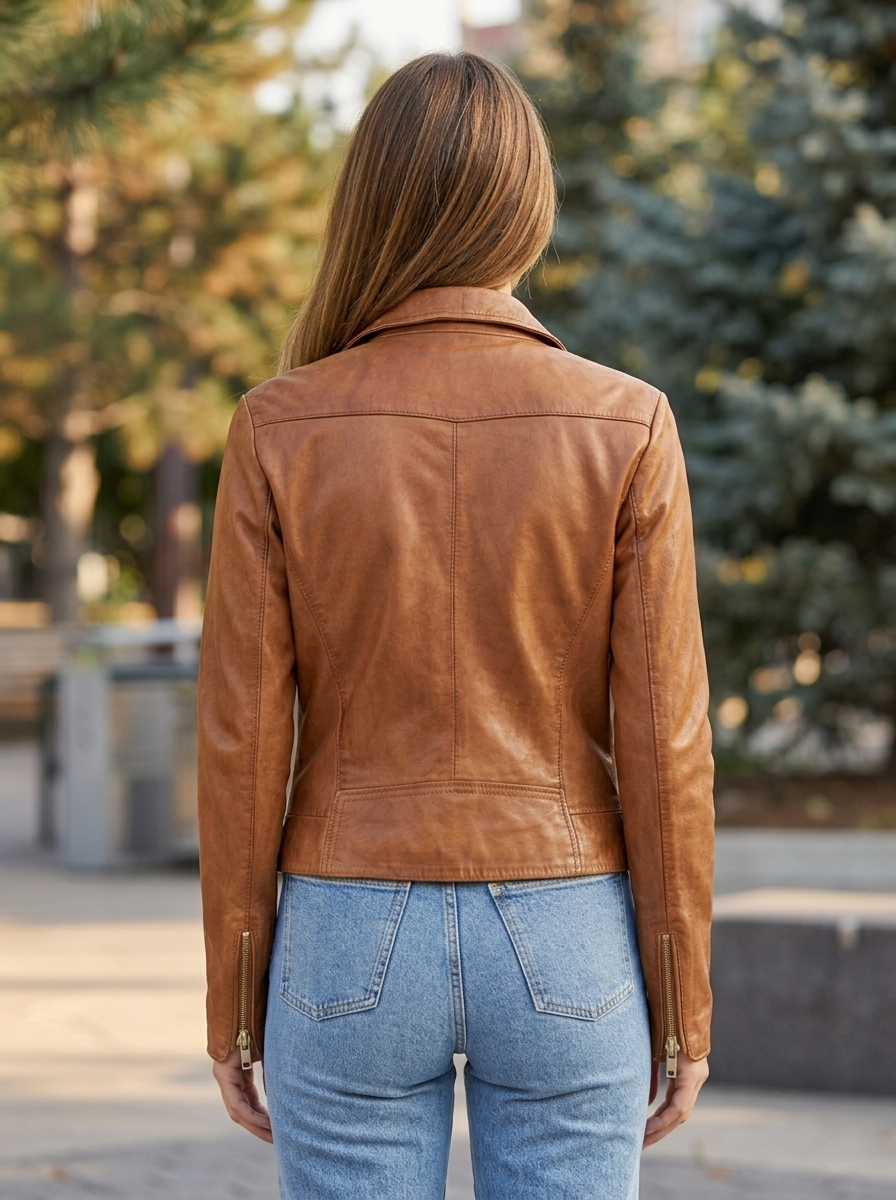 Roxanne Brown Stylish Collar Leather Jacket For Women