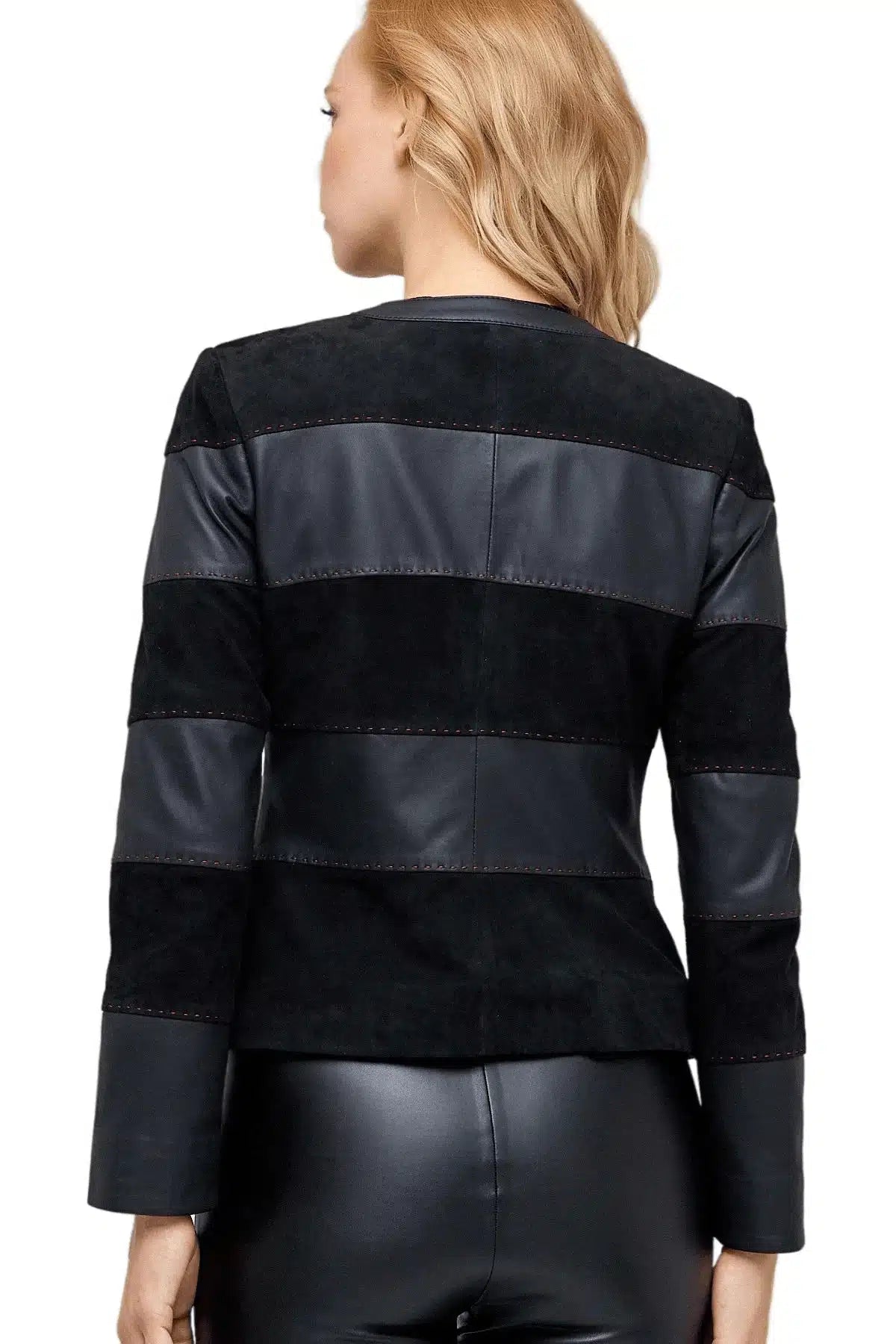 Juliana Black Suede & Leather Jacket For Women