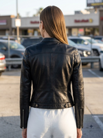 Ruby Black Cafe Racer Leather Jacket For Women