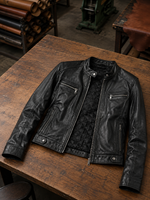 Ruby Black Cafe Racer Leather Jacket For Women