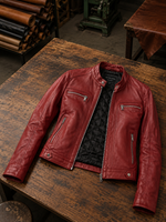 Ruby Red Biker Racer Stylish Women Leather Jacket