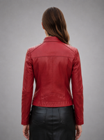 Ruby Red Biker Racer Stylish Women Leather Jacket