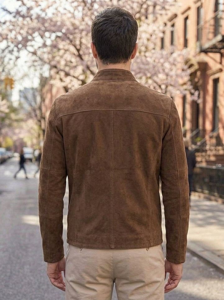 Ruston Brown Suede Men’s Leather Jacket – Classic Minimalist Style