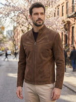 Ruston Brown Suede Men’s Leather Jacket – Classic Minimalist Style