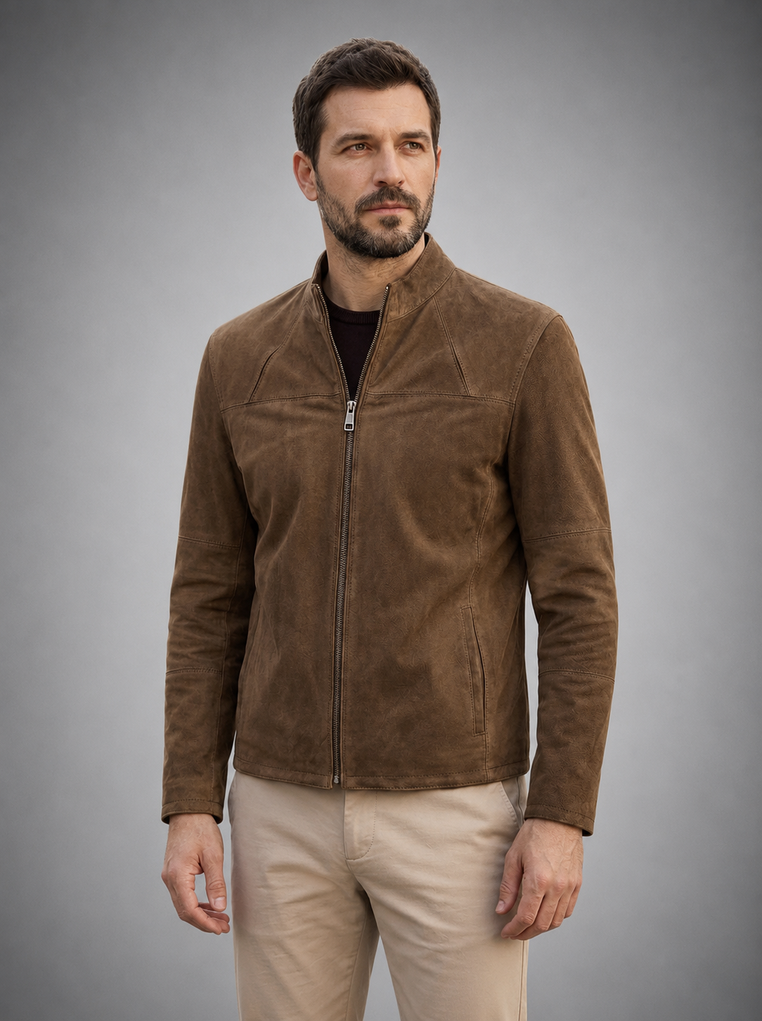 Ruston Brown Suede Men’s Leather Jacket – Classic Minimalist Style