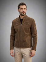 Ruston Brown Suede Men’s Leather Jacket – Classic Minimalist Style