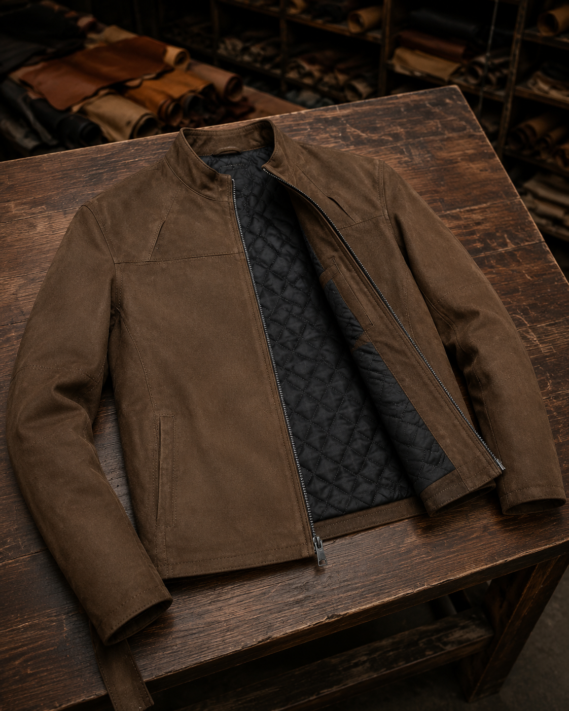 Ruston Brown Suede Men’s Leather Jacket – Classic Minimalist Style