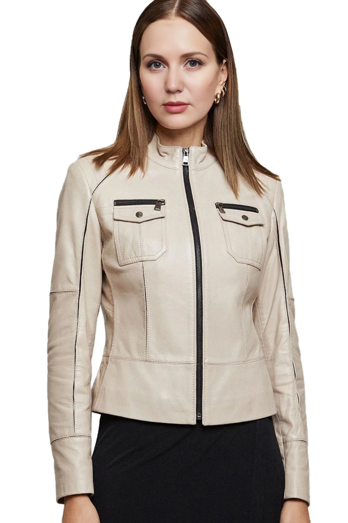 Priscilla Beige Leather Jacket for Women