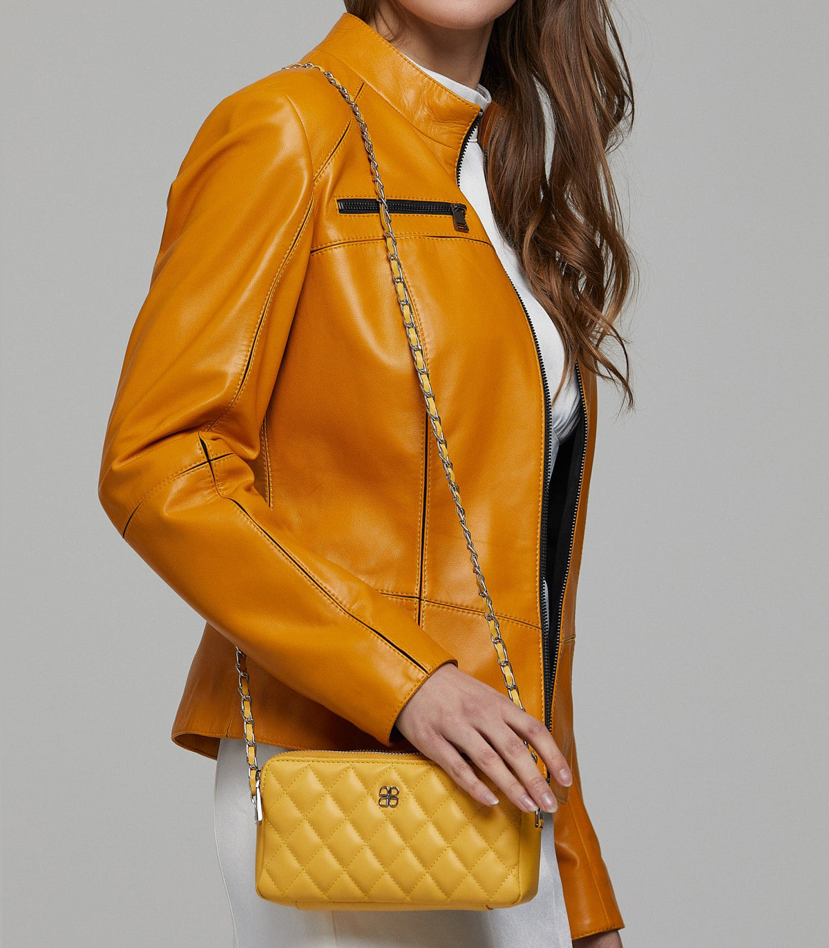 Stella bike Racer Yellow Leather Jacket For Women