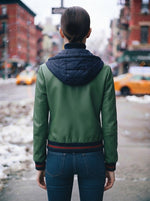 Sabrina Green Leather Jacket With Hoodie For Women