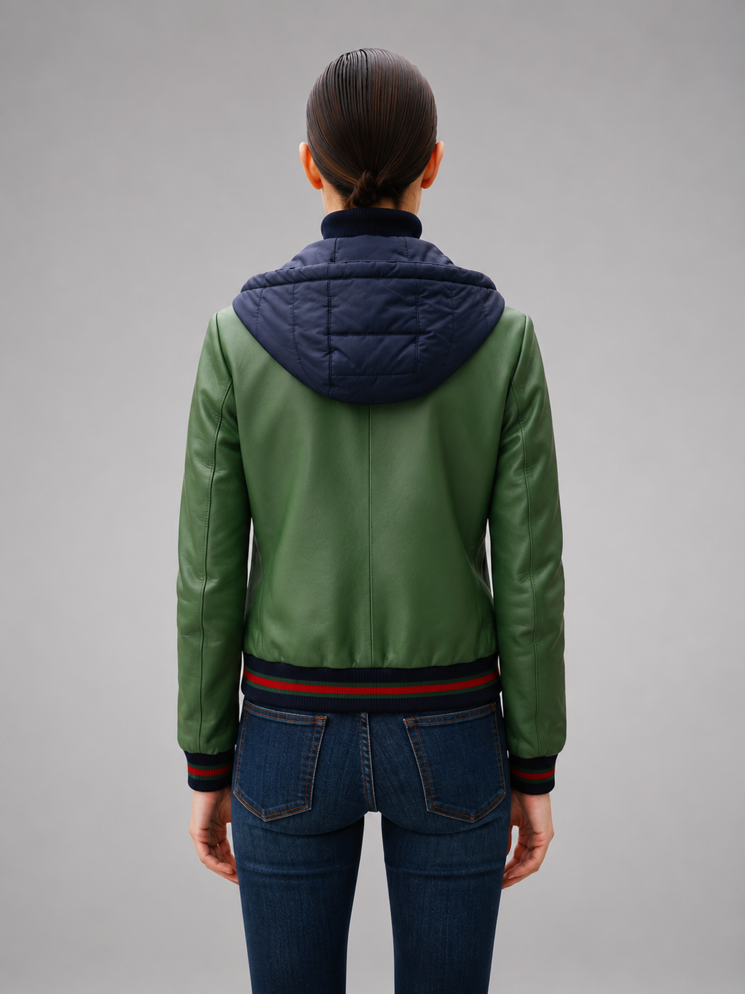 Sabrina Green Leather Jacket With Hoodie For Women