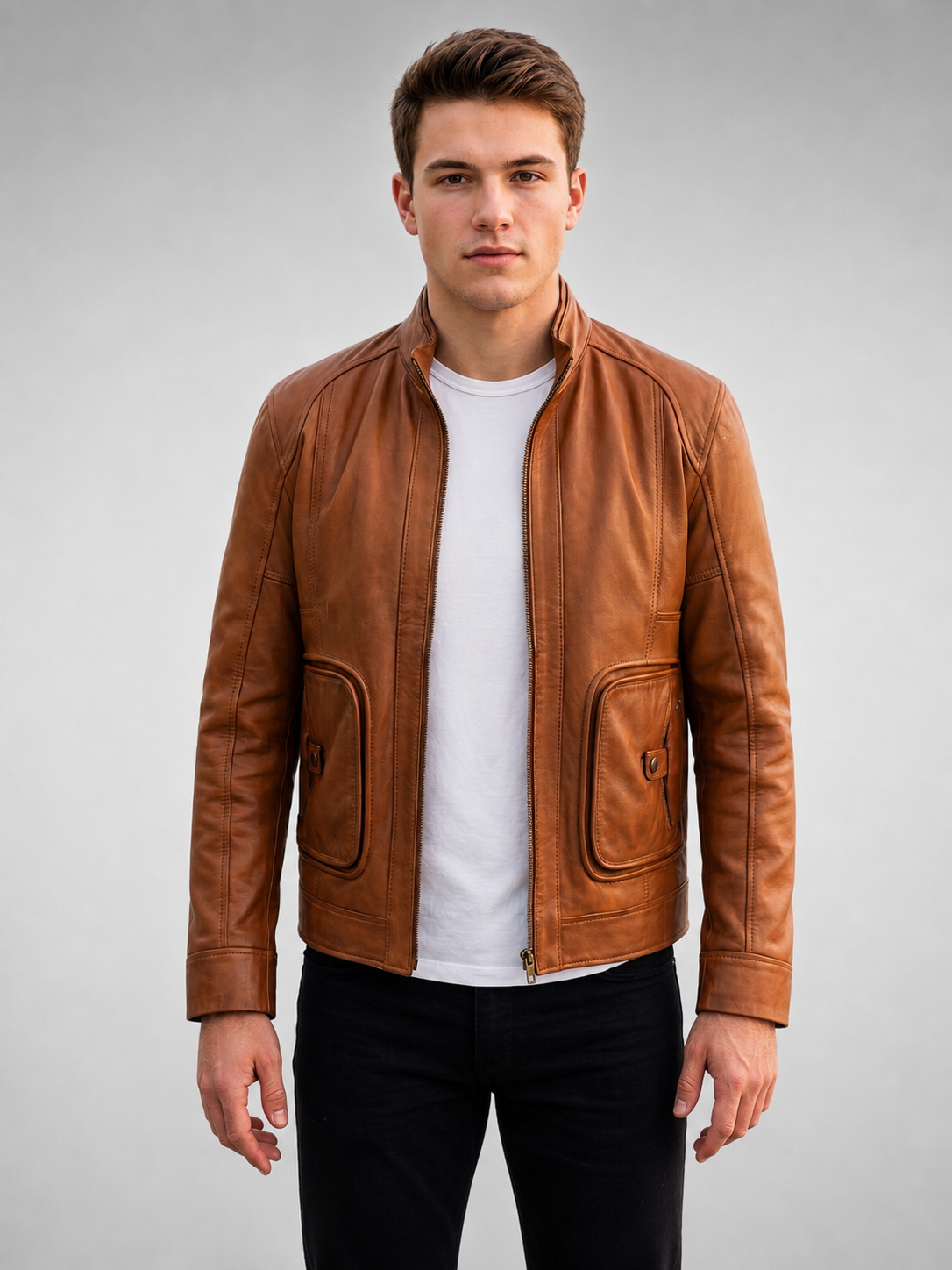 Samuel Brown Cafe Racer Leather Jacket For Men