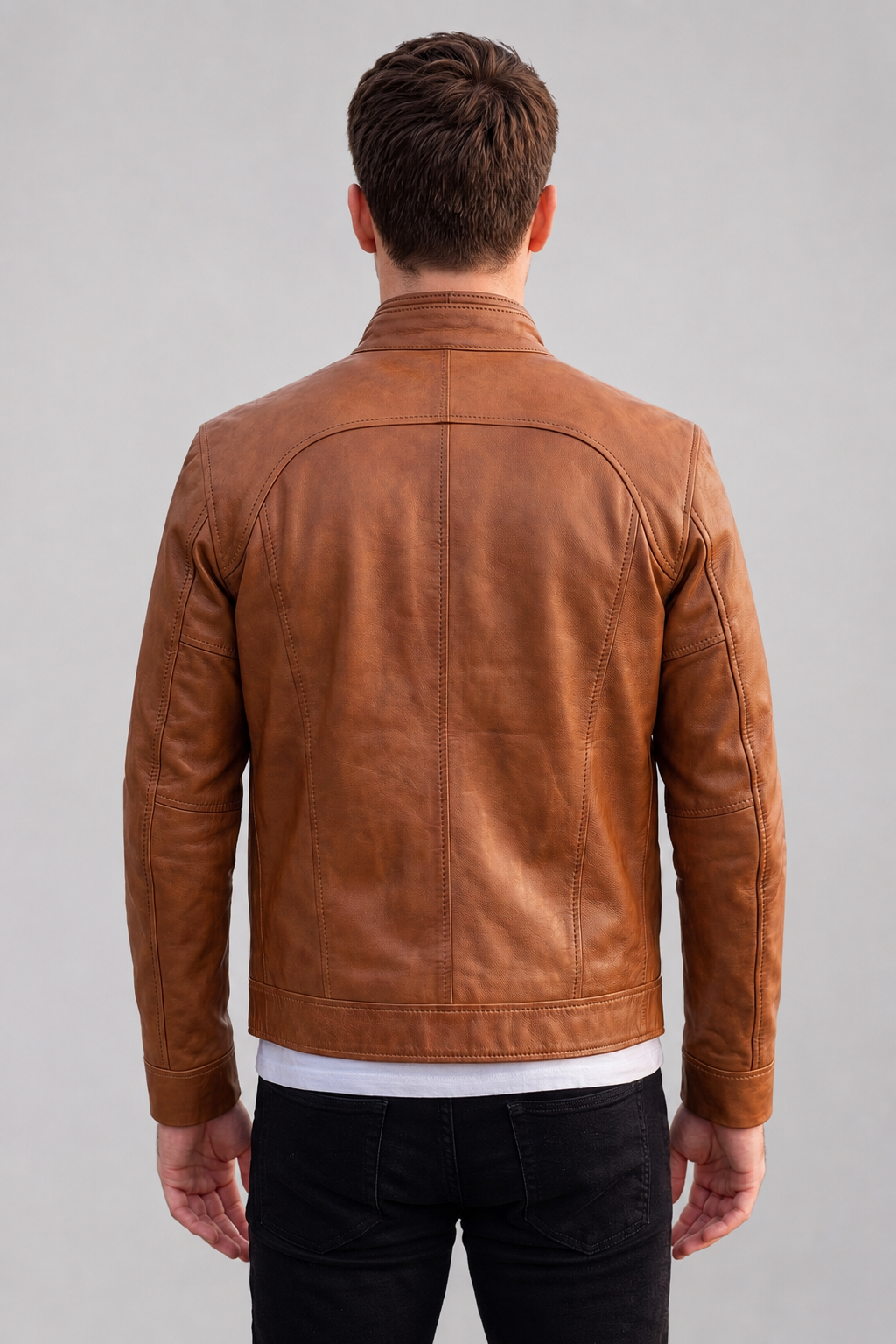 Samuel Brown Cafe Racer Leather Jacket For Men