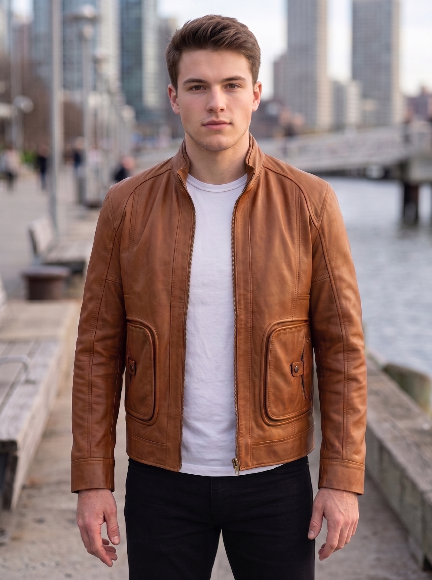 Samuel Brown Cafe Racer Leather Jacket For Men